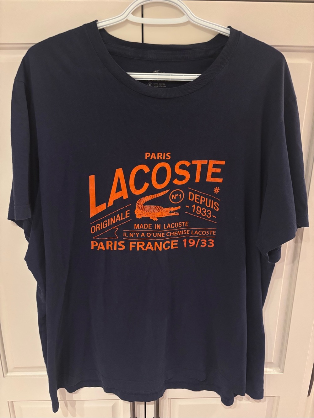 Lacoste Paris France 1933 Graphic T-Shirt Navy Orange Men’s Small